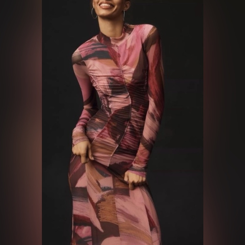 Anthropologie Pink Mesh Dress